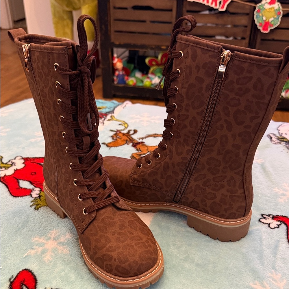 Women’s Brown Leopard Print Lace-Up Boots, new never worn - Picture 8 of 11